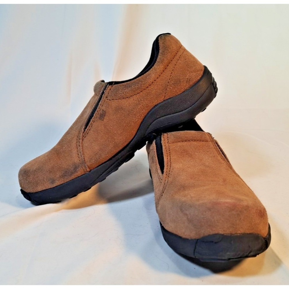 Brazos Work Force Womens Brown Suede Slip On Loafers Work Shoes Steel Toe 9 B/M